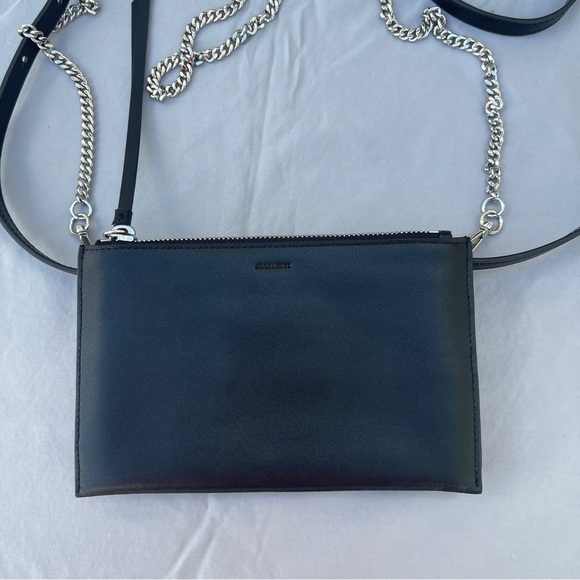 AllSaints Black White Snakeskin Animal Print Leather Crossbody Wallet on Chain - Picture 8 of 17